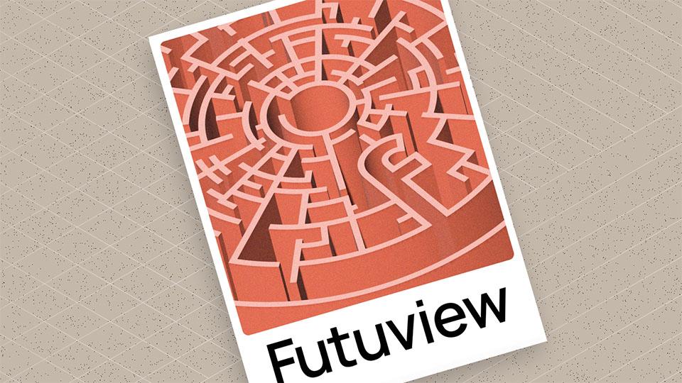 The cover image of the FutuView 2023 report features a brown, circular maze.